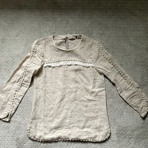 XS J. Crew Beige Linen 3/4 Sleeve